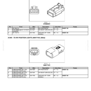 May include: Diagram of wire connectors for electrical systems, including component diagrams for connectors 40-49. The diagrams show the pin connections, wire types, and descriptions for RH position lights, with text labels and measurements.