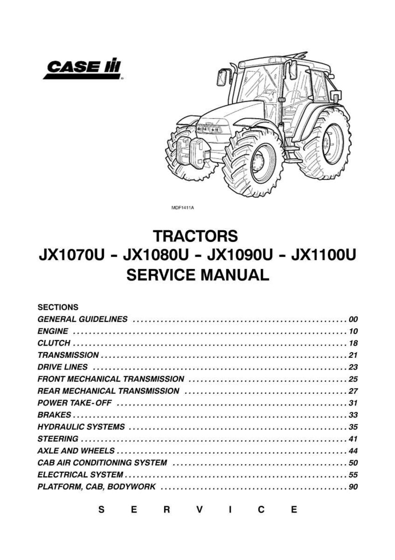 May include: A black and white line drawing of a tractor with the text "TRACTORS JX1070U - JX1080U - JX1090U - JX1100U SERVICE MANUAL". The manual includes sections on engine, clutch, transmission, and more.