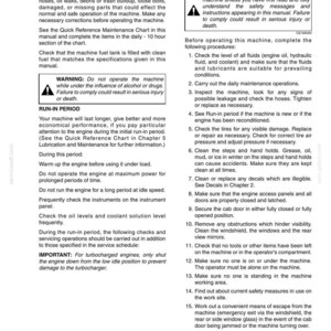 May include: A manual page with operating instructions for a machine. The text includes safety warnings, procedures for starting and operating the machine, and maintenance checks. The page is titled "Chapter 4 - Operating Instructions."