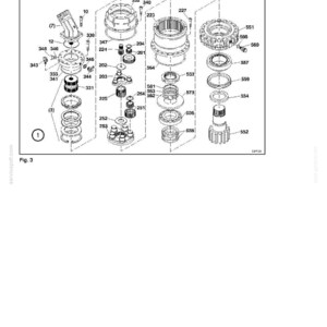 May include: An exploded diagram of a swing gearbox, labeled "Swing gearbox S 13, S 16." The image is a technical illustration with various mechanical components, including gears, bearings, and housings, all in black and white.