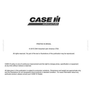 May include: A white document with the CASE IH Agriculture logo in black and gray. The document includes text about technical publications and tools, printed in Brazil, and copyright information.