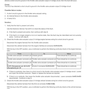 Puede incluir: Un documento de diagn&oacute;stico que detalla los c&oacute;digos de falla para un sistema el&eacute;ctrico, que aborda espec&iacute;ficamente un error de cortocircuito a tierra. El texto incluye pasos de soluci&oacute;n de problemas, diagramas de pines de conector e instrucciones de prueba con mult&iacute;metro.
