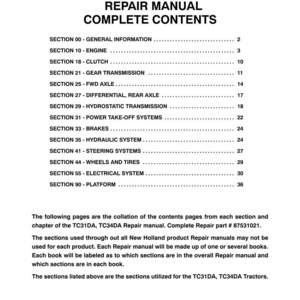 New Holland TC31DA, TC34DA Tractor Service Repair Workshop Manual | Instant PDF Download image 3