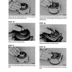 May include: A grayscale technical diagram with step-by-step instructions for mechanical assembly. The image shows hands manipulating components, including retaining rings and bearings. Text labels identify each step, with part numbers visible. The diagram is printed in the U.S.A.