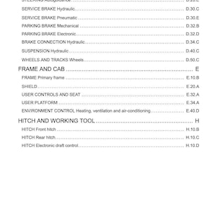 May include: A detailed technical document with a white background, listing various hydraulic and mechanical systems. The document includes sections on steering, brakes, suspension, and hitches. The text is black and organized in a clear, readable format.
