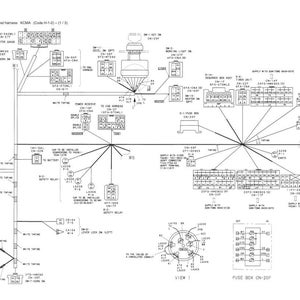 May include: Detailed schematic diagram of a main instrument panel harness, featuring numerous electrical components, wiring, and labels. The diagram includes a fuse box and various connectors, with text annotations for clarity.