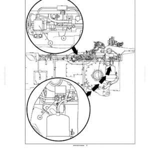 May include: Technical diagram of a pneumatic brake connection, featuring detailed mechanical components. The diagram includes two circular insets highlighting specific areas, with arrows indicating connections. Text at the top reads "TRAVELLING - BRAKE CONNECTION Pneumatic".