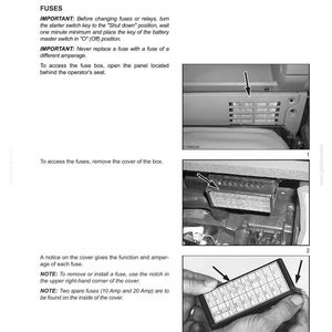 May include: Diagram from a vehicle's electrical system manual, showing the location of fuses. The image includes text instructions and diagrams for accessing and replacing fuses, with close-ups of the fuse box and cover.
