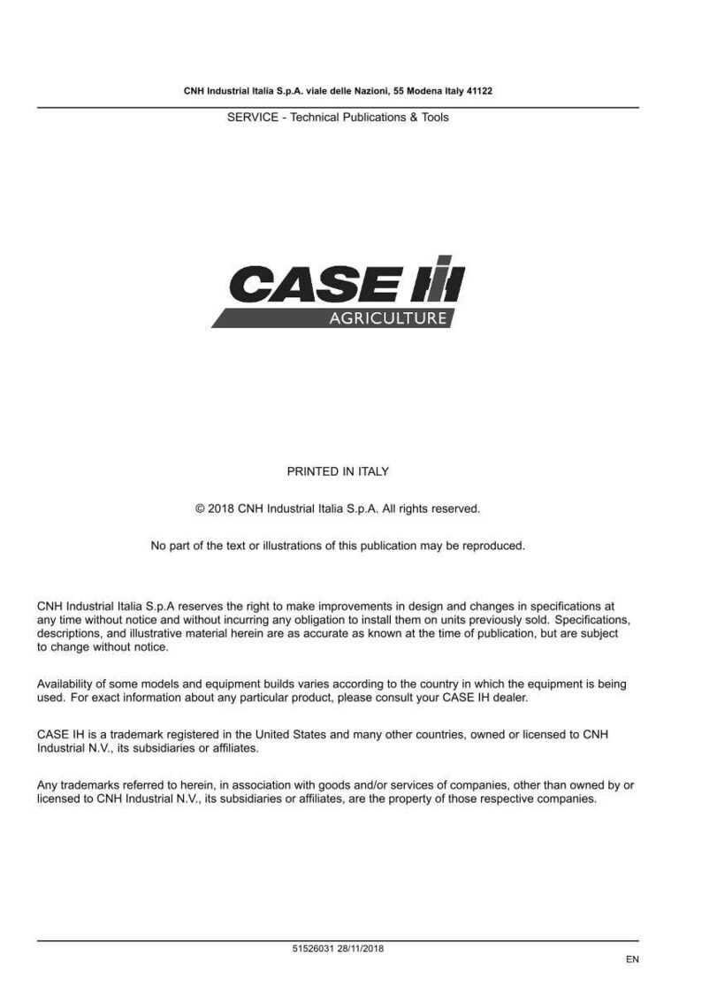 May include: A white document with the CASE IH AGRICULTURE logo in black and red. The document includes text about technical publications and tools, and copyright information.