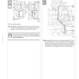 Puede incluir: Diagrama de un motor con componentes numerados, incluyendo tuber&iacute;as y uniones, e instrucciones de montaje. Las figuras 90 y 91 ilustran el proceso. El documento est&aacute; fechado en febrero de 2003.
