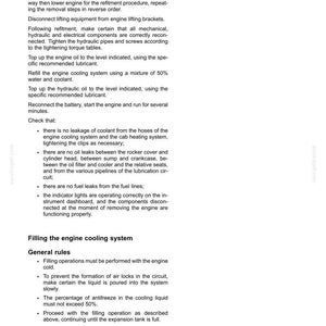 Op de afbeelding: Een pagina uit een handleiding met instructies voor het terugplaatsen van de motor. De tekst bevat instructies voor het controleren van onderdelen, het bijvullen van vloeistoffen en algemene regels. Het document is gedateerd 27-10-2014.