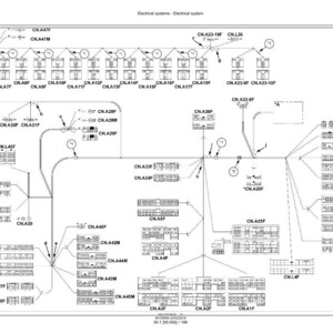 May include: A detailed schematic of an electrical system, featuring numerous labeled components and wiring diagrams. The diagram is in black and white, with text and symbols indicating various connections and parts. The layout is complex, with lines and boxes representing different circuits and devices.
