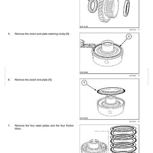 May include: Diagram of transmission components, including gears, bearings, and plates, with numbered callouts for removal steps. Text at the top reads "TRANSMISSION, DRIVE AND PTO OUT - ADDITIONAL REDUCERS Overdrive."