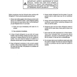 May include: A white document titled "SAFETY PROCEDURES" with safety instructions for working with refrigerant R-134a. Includes warnings about personal injury and instructions for eye and skin contact. Printed in the U.S.A.