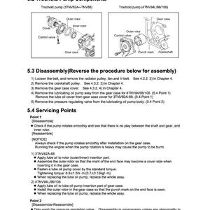 May include: Diagram of trochoid pump components and disassembly instructions. The image includes detailed illustrations of pump parts, including the outer rotor, inner rotor, and gear case. Text provides step-by-step instructions for servicing the pump.