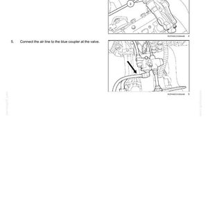 May include: Diagram illustrating brake connection components, including a red coupler, bulkhead fitting, and locking nuts. The image also shows the connection of an air line to a blue coupler at a valve. Text includes instructions and part numbers.