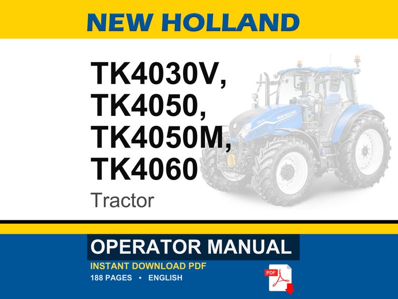 Manual de operación y mantenimiento del tractor New Holland TK4030V, TK4050, TK4050M, TK4060 / Descarga instantánea en PDF imagen 1