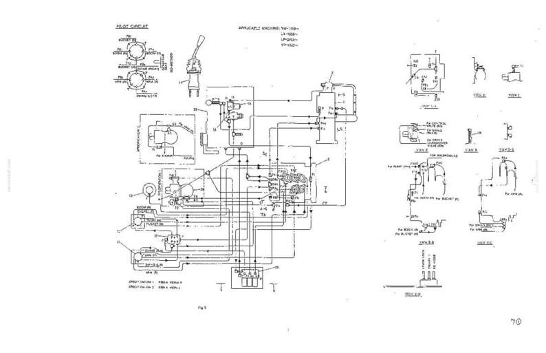 May include: A technical engineering schematic diagram titled Pilot Circuit, featuring black lines on a white background. It displays various electrical and hydraulic symbols, connection paths, and labels for machinery components and control systems.