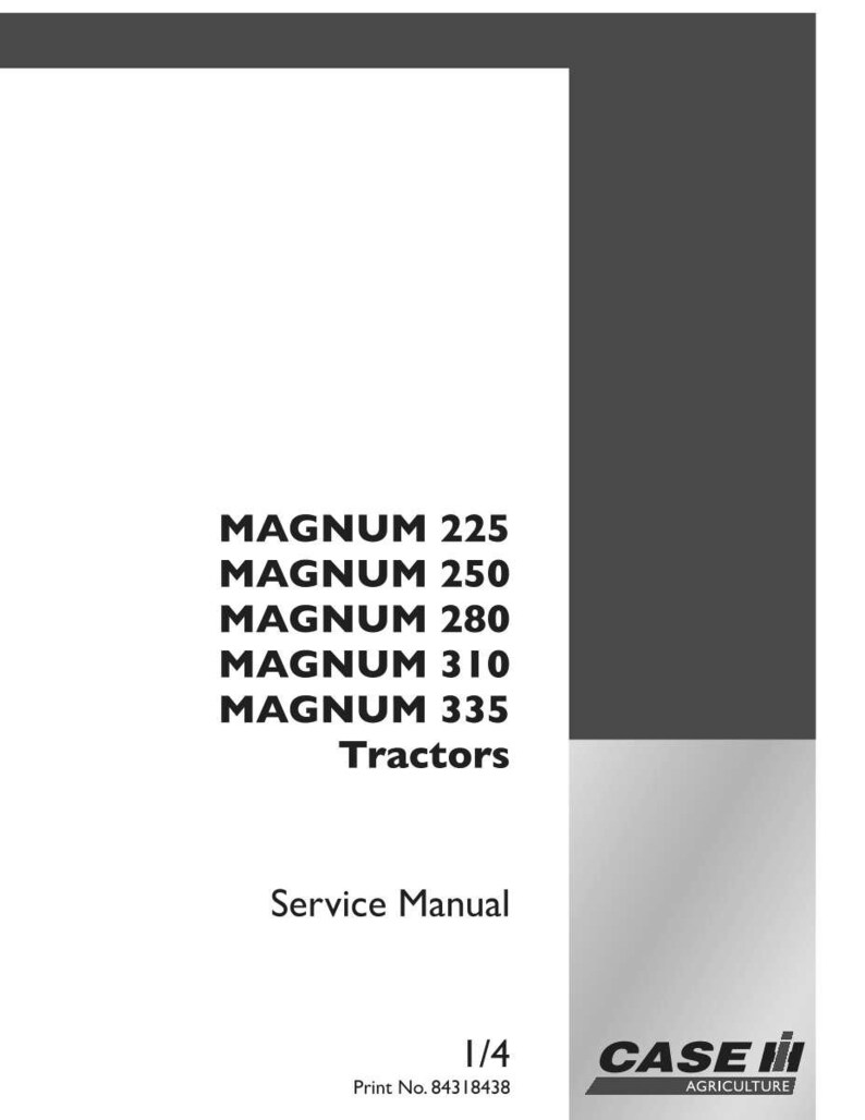 May include: A service manual for Magnum 225, 250, 280, 310, and 335 tractors. The cover is white with black text and a dark gray border. The Case IH Agriculture logo is in the bottom right corner. Print No. 84318438.