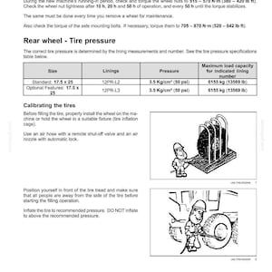 Puede incluir: Diagrama t&eacute;cnico con instrucciones para el mantenimiento de la rueda trasera, incluyendo especificaciones de par (515-570 N&middot;m) y presi&oacute;n de los neum&aacute;ticos (3,5 Kg/cm&sup2;). Incluye ilustraciones de inflado y mantenimiento de ruedas.