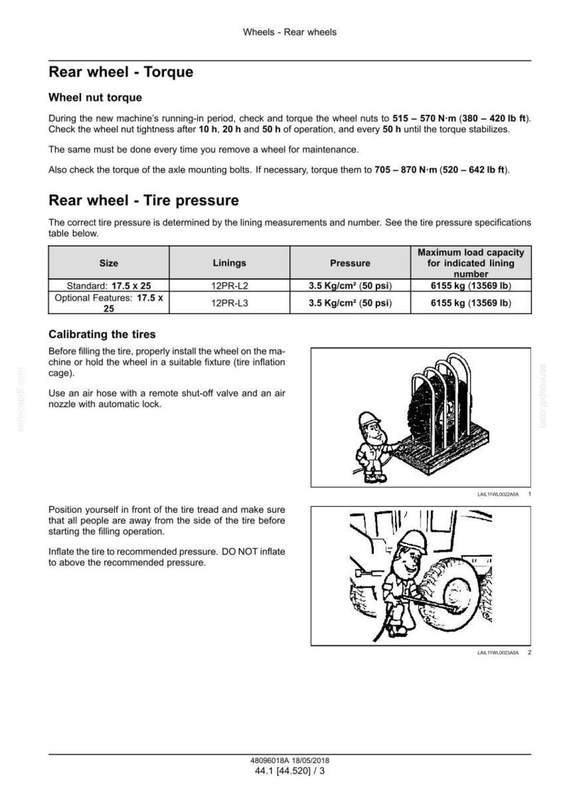Puede incluir: Diagrama t&eacute;cnico con instrucciones para el mantenimiento de la rueda trasera, incluyendo especificaciones de par (515-570 N&middot;m) y presi&oacute;n de los neum&aacute;ticos (3,5 Kg/cm&sup2;). Incluye ilustraciones de inflado y mantenimiento de ruedas.