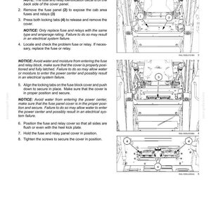 Puede incluir: Una p&aacute;gina de manual de mantenimiento titulada 7-MAINTENANCE, que detalla las instrucciones para acceder y reemplazar fusibles y rel&eacute;s en un &aacute;rea de cabina. Incluye dibujos de l&iacute;neas en blanco y negro con etiquetas numeradas del 1 al 4.