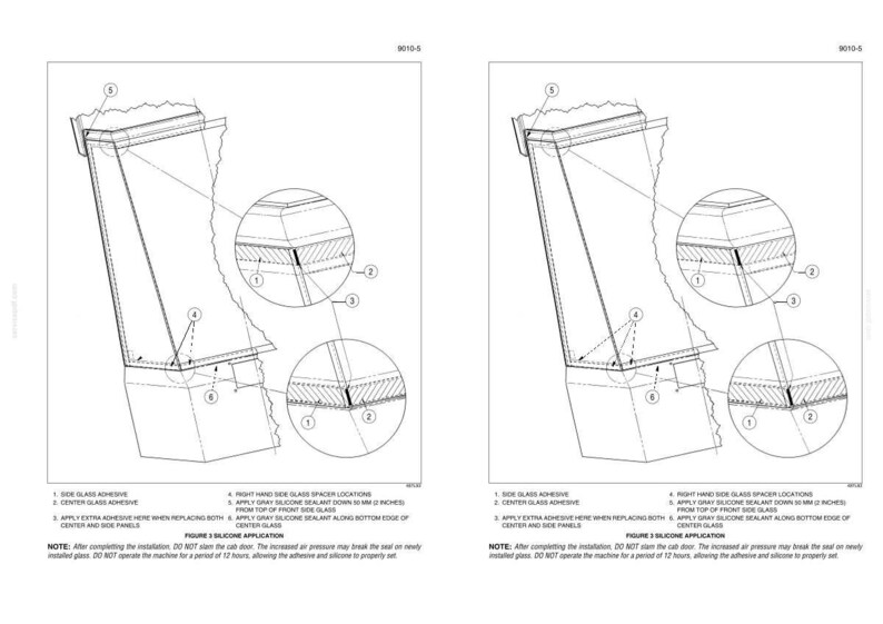 May include: A technical diagram titled Figure 3 Silicone Application showing glass panel installation. It includes numbered callouts for side glass adhesive, center glass adhesive, and spacer locations, with instructions to apply gray silicone sealant.