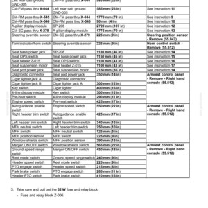 May include: A detailed table of electrical system components, including harnesses and connectors, with measurements in inches and millimeters. Includes component names, descriptions, and instructions for removal.