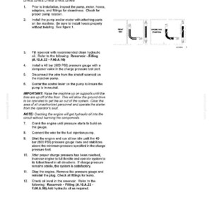 May include: A technical document with instructions for a transmission hydrostatic startup test. The document includes numbered steps, diagrams, and safety notes. The text is in black font on a white background.