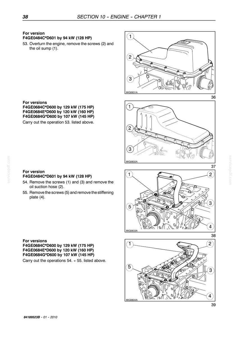 May include: Diagram of engine components, including oil sump, screws, and oil suction hose. The image is from a technical manual, with labels and numbers indicating parts for engine maintenance and repair.