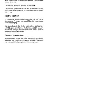 May include: A technical document detailing a hammer and rotating bucket hydraulic system, including a static description of the hammer with a 2-piece boom. The document includes diagrams and technical specifications.