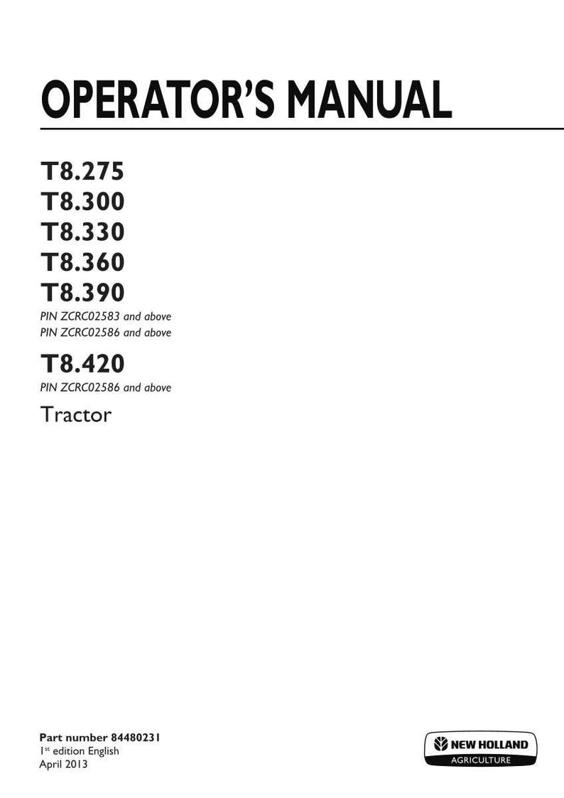 New Holland T8.275, T8.300, T8.330, T8.360, T8.390, T8.420 Tractor Operator Owners Operation Manual | Instant Pdf Download image 3