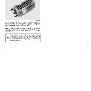 May include: An image from a manual shows a cylindrical metal component with exposed spring coils. The text reads "STEP 3" and includes a warning about cutting the spring coils. The component has multiple black prongs.