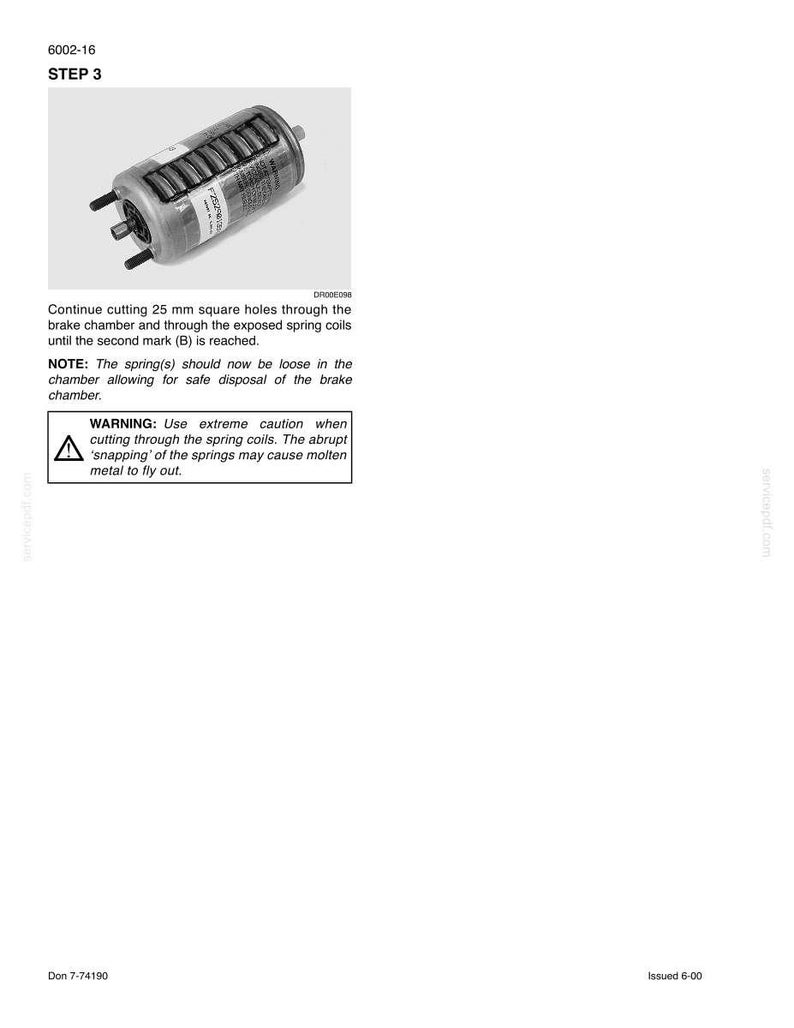 May include: An image from a manual shows a cylindrical metal component with exposed spring coils. The text reads "STEP 3" and includes a warning about cutting the spring coils. The component has multiple black prongs.