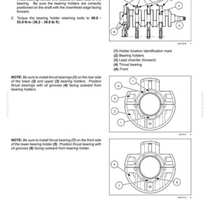 May include: Diagram of an engine crankshaft and flywheel assembly, with labels for main bearings and related components. Includes detailed illustrations and instructions for assembly, with torque specifications in foot-pounds.