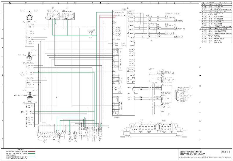 May include: A detailed electrical schematic diagram for a 1021F Tier 4 wheel loader. The diagram features numerous lines, symbols, and text annotations in black, red, and green on a white background. The schematic includes various components and wiring connections.