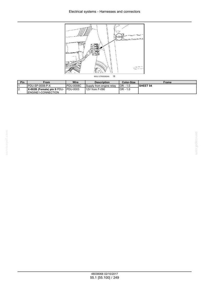 Puede incluir: Diagrama de sistemas el&eacute;ctricos, arneses y conectores. La imagen incluye un diagrama con una tabla que detalla las conexiones de los pines, los tipos de cables y las descripciones. El diagrama tambi&eacute;n muestra un primer plano de un conector.