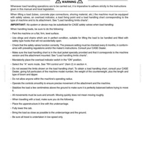 May include: A page from an operating instructions manual with the title "LOAD HANDLING" and a warning symbol. The text provides safety guidelines for lifting loads, including checking safety valves and using appropriate equipment.