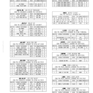 May include: A detailed schematic diagram with multiple tables and labels, including "JSS PIL DUMP" and "KD DIODE, DIODE ASSY." The diagram features circuit references, wire connections, and connector cavities, likely for automotive or industrial applications.