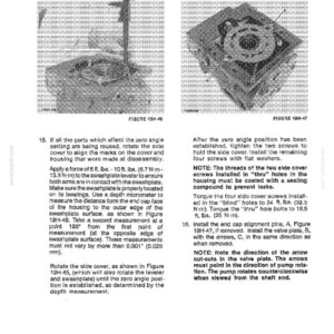 Pu&ograve; includere: Diagramma tecnico da un manuale di riparazione di sistemi idrostatici. L'immagine include illustrazioni dettagliate di componenti meccanici, diagrammi e istruzioni testuali per l'assemblaggio e la manutenzione. Il testo include misure in pollici e piedi-libbra.