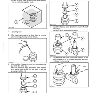 May include: Diagram illustrating the assembly and disassembly of an upper roller, with numbered steps and labeled components. Includes instructions for cleaning, inserting parts, and using tools. Text includes "Assembly Procedures" and "Cleaning fluid."