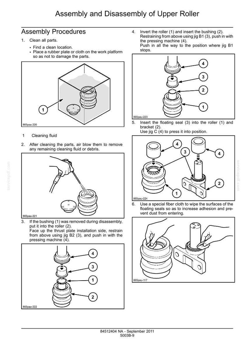 May include: Diagram illustrating the assembly and disassembly of an upper roller, with numbered steps and labeled components. Includes instructions for cleaning, inserting parts, and using tools. Text includes "Assembly Procedures" and "Cleaning fluid."