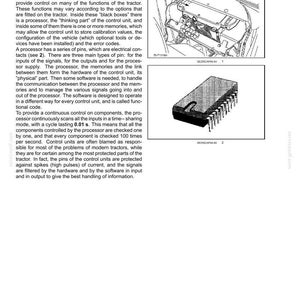 May include: A technical document page titled Electrical systems - Electronic modules, featuring a line drawing of a tractor engine compartment with a labelled electronic control unit and a separate illustration of a rectangular integrated circuit chip.
