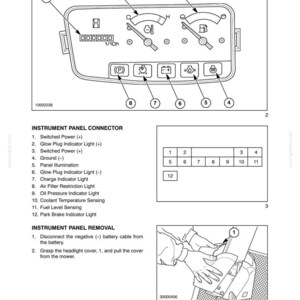 以下が含まれることがあります： 燃料計と温度計を含む、ゲージとインジケーターライトを備えた計器盤の図。パネルには、さまざまな警告灯とデジタルディスプレイも表示されています。テキストには「SECTION 55 - ELECTRICAL - CHAPTER 3」が含まれています。