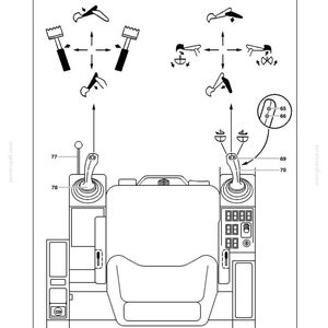 May include: Diagram of backhoe or grab equipment controls, with arrows indicating movements. Includes a seat, control levers, and a dashboard with buttons. Text at the top reads "OPERATING INSTRUCTIONS RH 6.5".