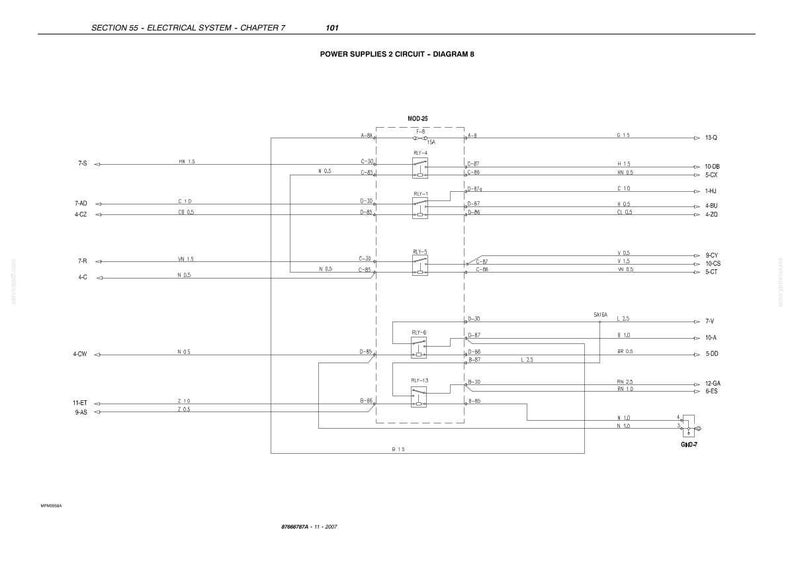 May include: A technical electrical schematic titled SECTION 55 - ELECTRICAL SYSTEM - CHAPTER 7 101, POWER SUPPLIES 2 CIRCUIT - DIAGRAM 8. The black and white diagram displays various numbered connections, relay components labeled MOD-2S, and circuit paths.