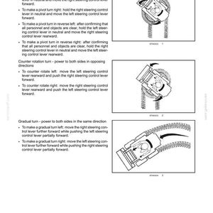 May include: A technical manual page titled 3-CONTROLS AND INSTRUMENTS, featuring black and white line drawings of a machine operator performing pivot, counter rotation, and gradual turns, accompanied by detailed instructional text for each maneuver.