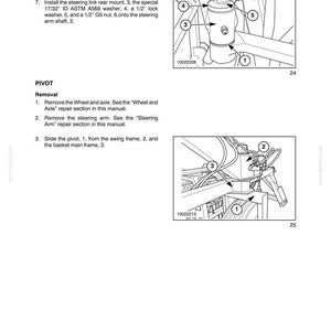 Puede incluir: Una p&aacute;gina de manual t&eacute;cnico titulada SECTION 39 - FRAMES - CHAPTER 1, que presenta dos dibujos lineales en blanco y negro de ensamblajes mec&aacute;nicos con piezas numeradas. El texto proporciona instrucciones para la instalaci&oacute;n de una arandela y una tuerca.
