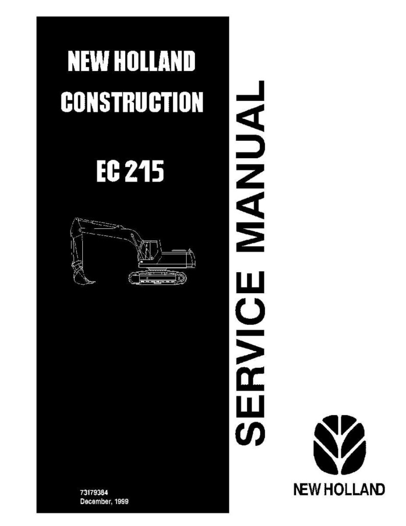 May include: A black and white service manual cover for a New Holland Construction EC 215 excavator. The cover features the text "NEW HOLLAND CONSTRUCTION" and "EC 215" in white, along with a line drawing of the excavator.