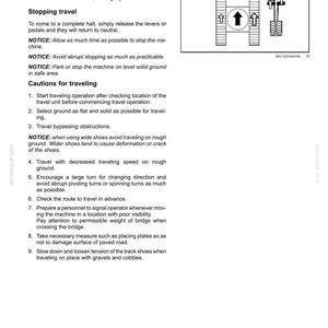 May include: Page from an instruction manual with the title "4 - OPERATING INSTRUCTIONS." The text describes operating procedures, including turning, stopping, and safety precautions. Diagrams illustrate machine controls and movements.